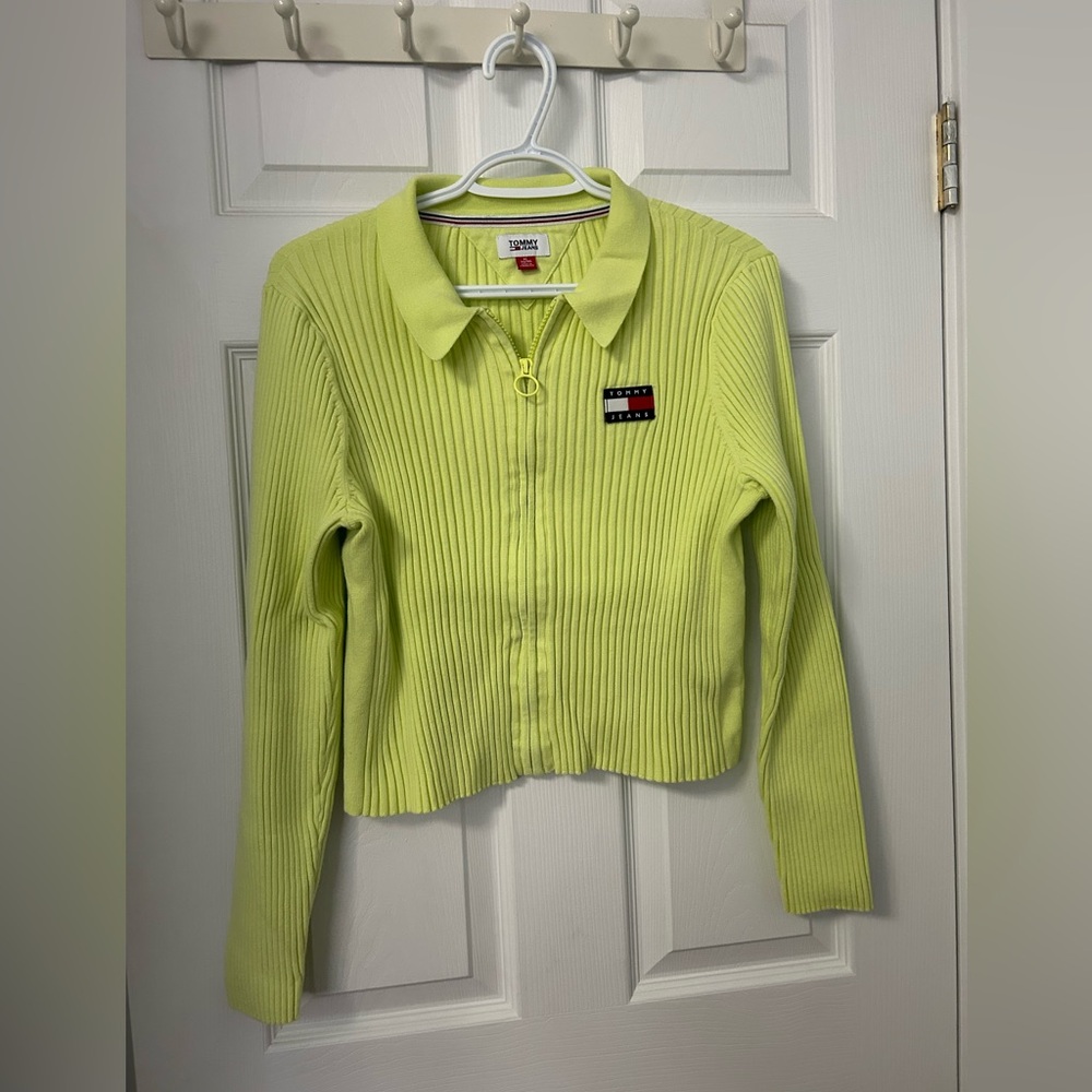 Tommy Hilfiger Lime Ribbed Polo Zip Sweater